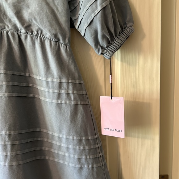 Avec Les Filles Cotton Babydoll Puff Sleeve Chambray Dress Sz S NWT - Picture 6 of 10
